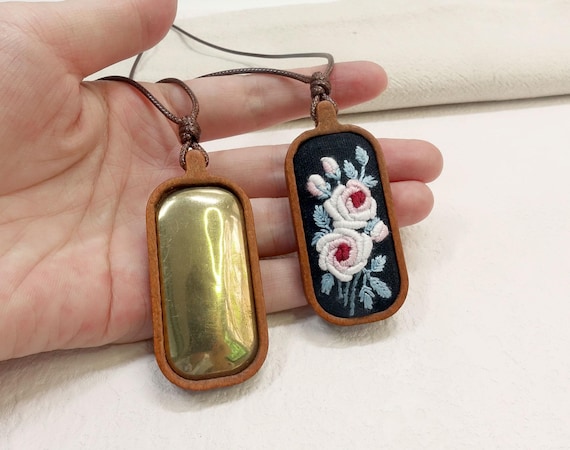 Rectangular Wooden Pendant Blank Holder for Embroidery/Cross Stitch/Crochet/Painting Crafts,Blank Pendant Base,DIY Embroidery Pendant Making