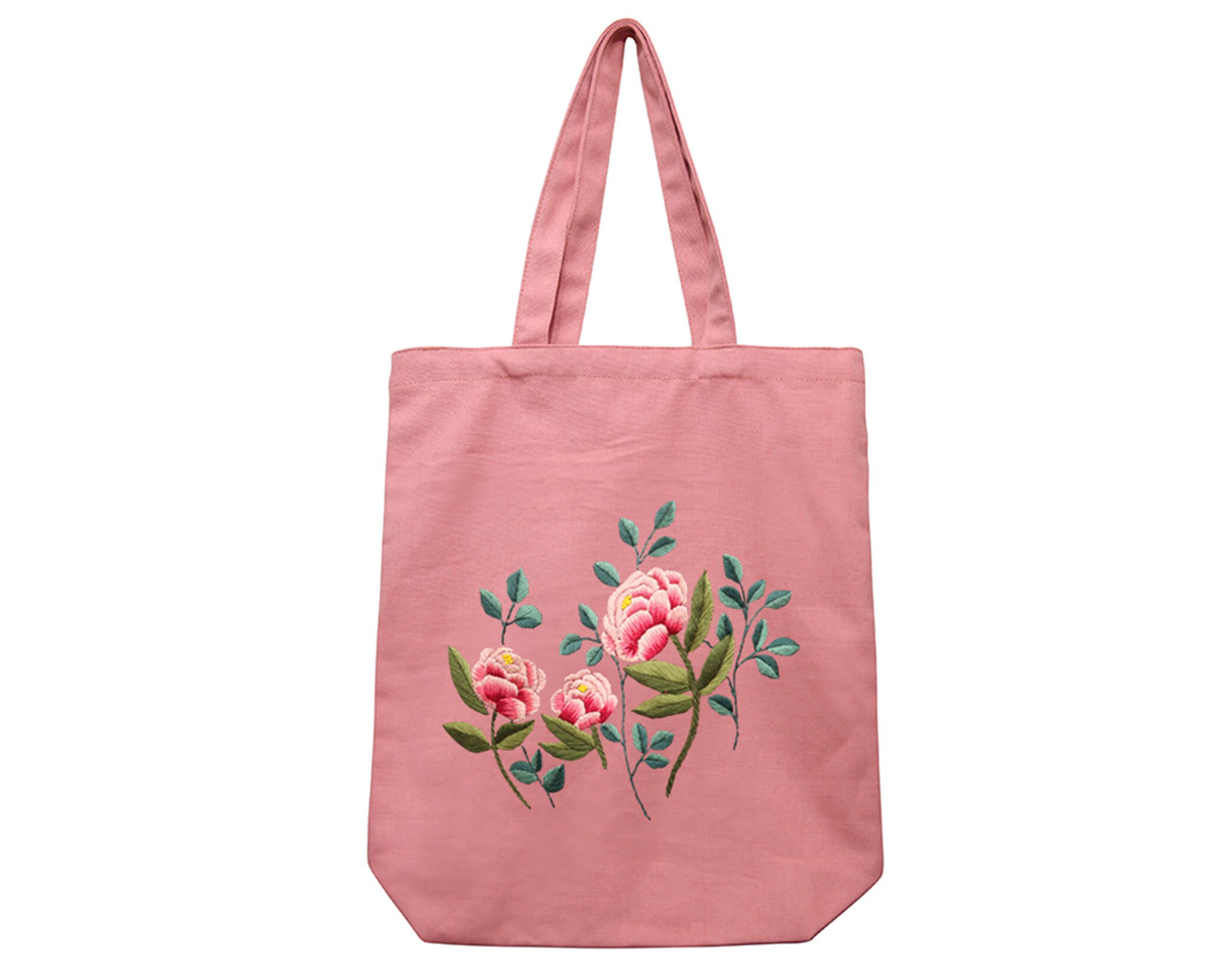 Hand Embroidery Rose Shoulder Bag, Canvas Tote Bag With Hand Embroidery Rose Shoulder Bag, Canvas Tote Bag With