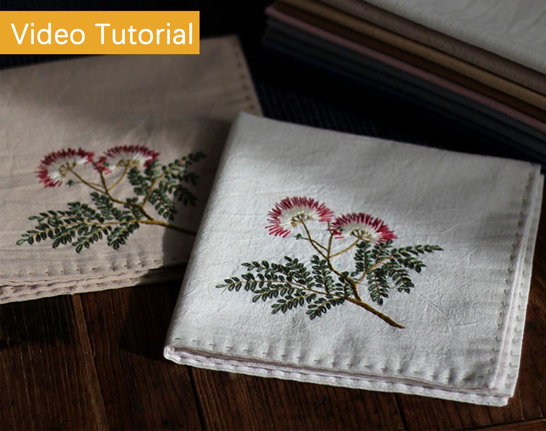 Custom Hand Embroidery Sewing Handkerchief Kit, Albizia Flowers ...