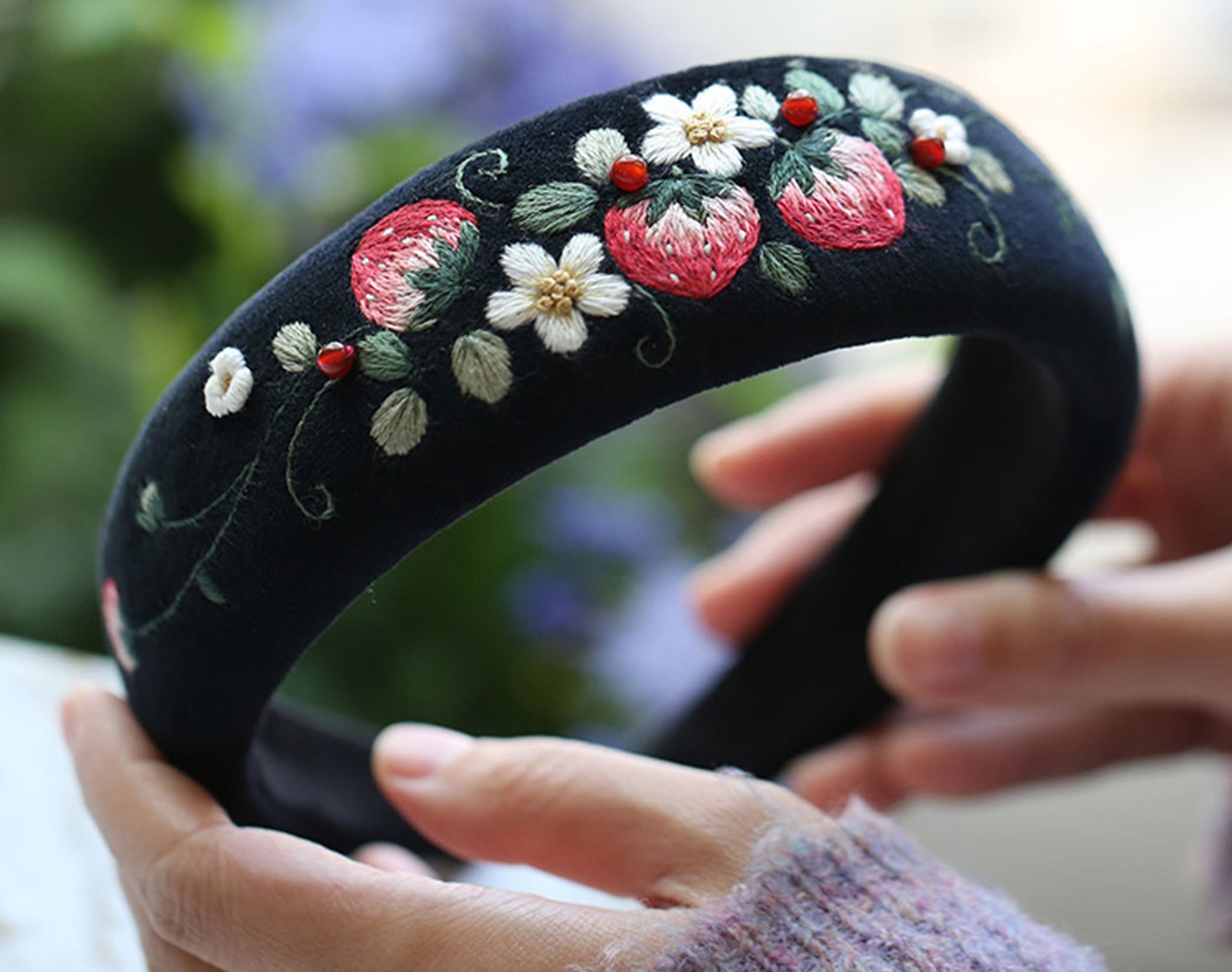 Spa-Stirnband & Armband Set Für Hautpflege – Erdbeer-Design, Wasserabsorbierend, Für Frauen & Mädchen