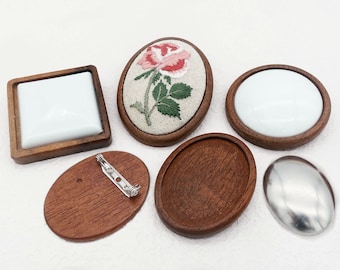 Ovale/ronde houten brochebasis voor borduren/kruissteek/haken, blanco veiligheidsbrochehouder, doe-het-zelf borduurbroche benodigdheden
