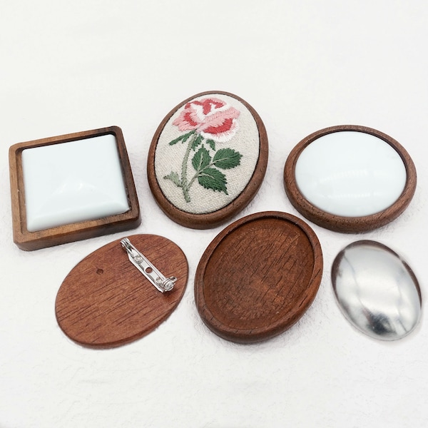 Base per spilla ovale/rotonda in legno per lavori di ricamo/punto croce/uncinetto, porta spilla di sicurezza vuoto, forniture per la realizzazione di spille da ricamo fai da te