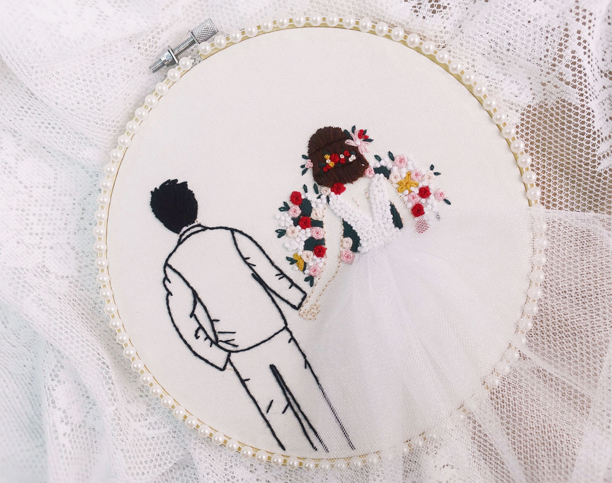 DIY Wedding Embroidery Kit Bride In Wedding Dress Floral | Etsy
