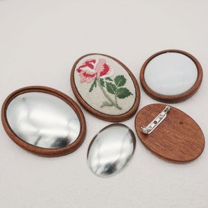 Oval/Round Wooden Brooch Base for Embroidery/Cross Stitch/Crochet Crafts, Blank Safety Brooch Holder, DIY Embroidery Brooch Making Supplies