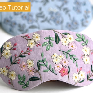 Handmade Embroidery Eye Mask Kit or Finished, Forget-me-not Embroidered Sleep Eye Cover, Floral Eye Mask Embroidery Kit