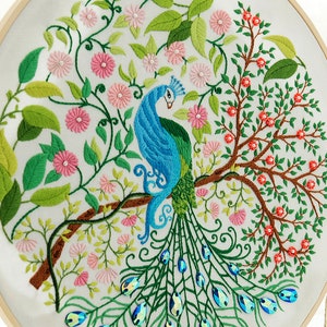 Beginner Embroidery Kit, Spring Flowers and Peacocks Embroidery Pattern, Modern Hand Embroidery Kit, Adults DIY Craft Kit-12in/32cm image 5