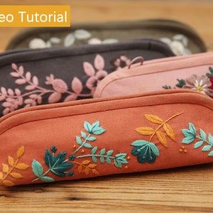 Beginner Hand Embroidery Pencil Case with Embroidery Flower Kit, Sew Stationery Organizer, Embroidery Pencilbag, Starter Embroidery Project