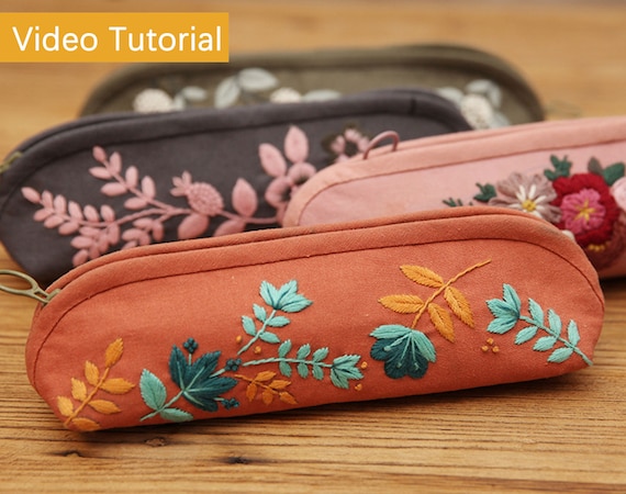 Beginner Hand Embroidery Pencil Case With Embroidery Flower Kit, Sew  Stationery Organizer, Embroidery Pencilbag, Starter Embroidery Project 