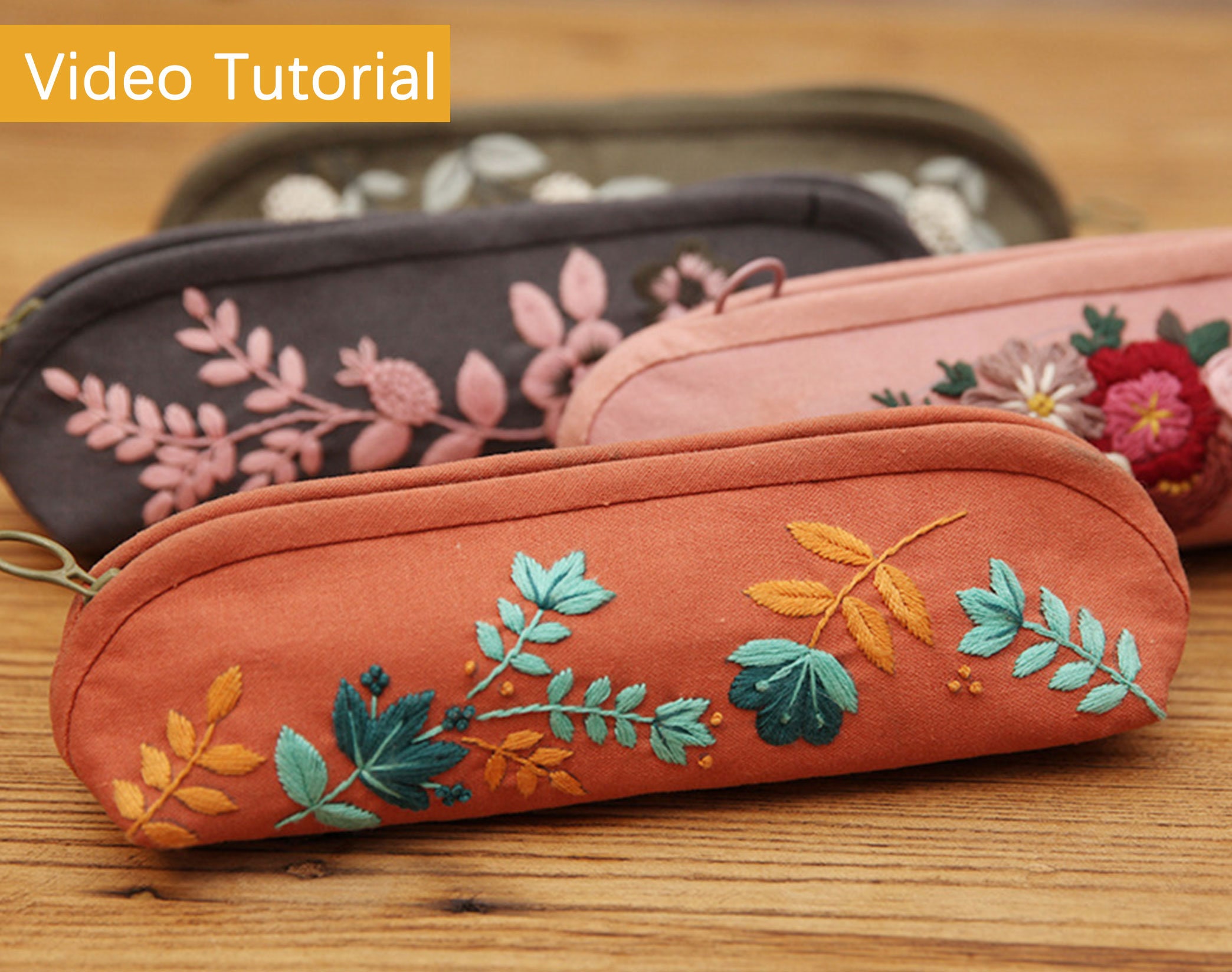 Beginner Hand Embroidery Pencil Case With Embroidery Flower Etsy Israel