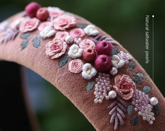 Floral Embroidery Headband Making Kit – Rose, Wisteria, Pink  display picture 2