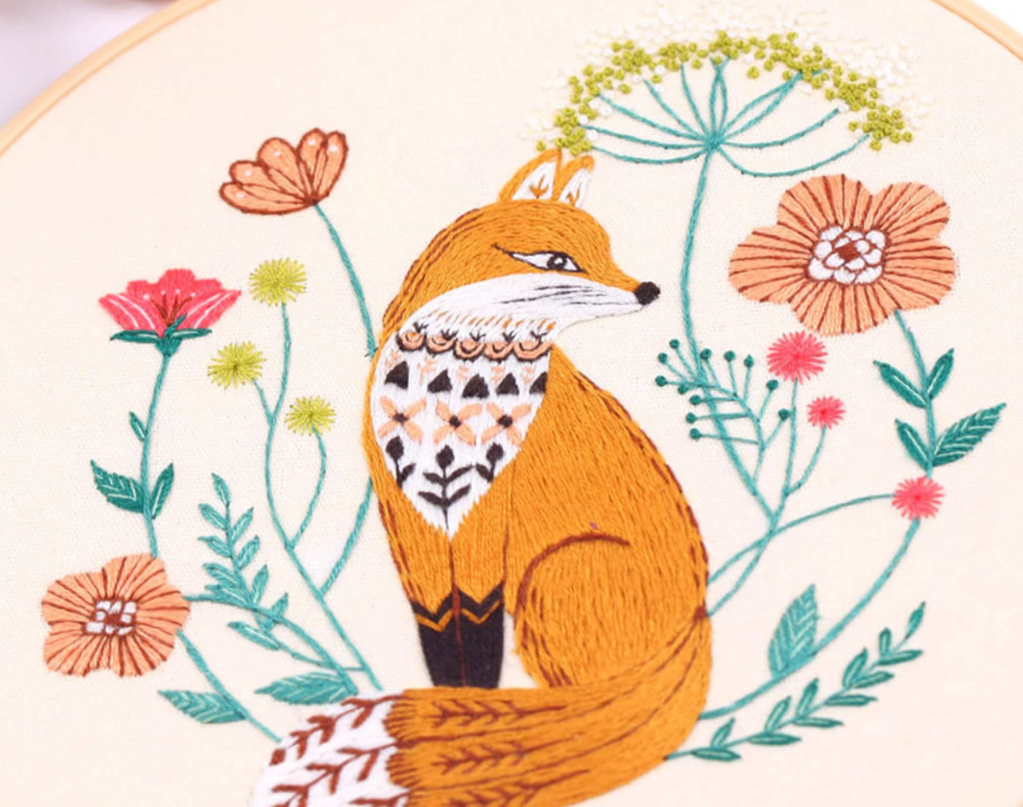 Embroidery Animal and Flowers Pattern for Beginner Starter Etsy UK