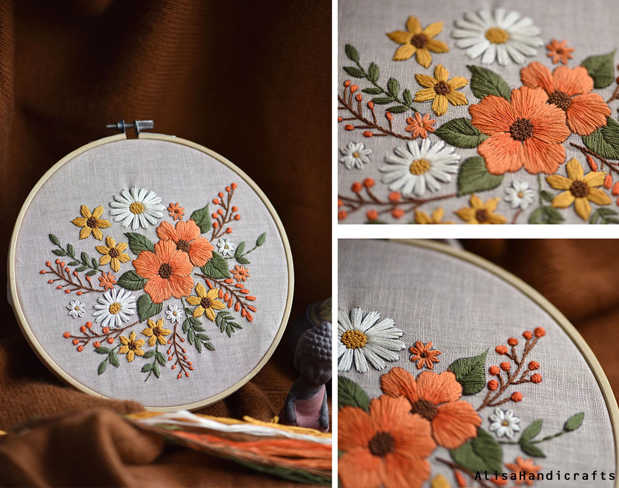 INFUNLY Lot De 4 Kits De Broderie De Fleurs De Saison Pour Débutants
