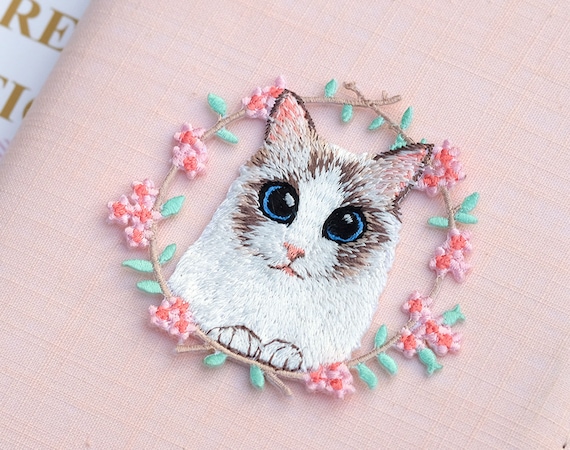 Patches, Cat and Flower Embroidery Patches, Iron on Patches, Embroidered  Patches, 