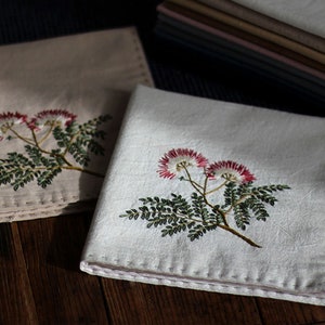 Personalized Cotton Embroidered Handkerchief/Albizia Flower Hand Embroidered Handkerchief in Multiple Colors/Ladies Hanky/Wedding Souvenirs