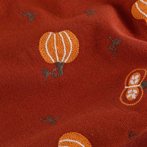 Embroidered Cotton and Linen Fabric, Red, Green Black Autumn Winter Clothing Fabric with Pumpkin Pattern, Home Decro Fabric- Width 140cm/55&quot;