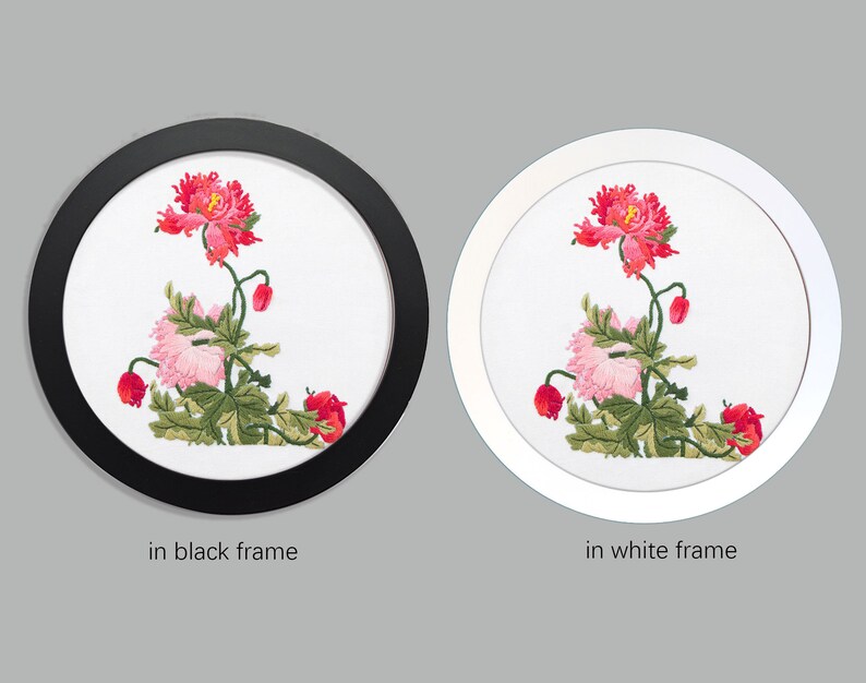 Red Peony Flower Hand Embroidery Kit Intermediate Chinese Etsy