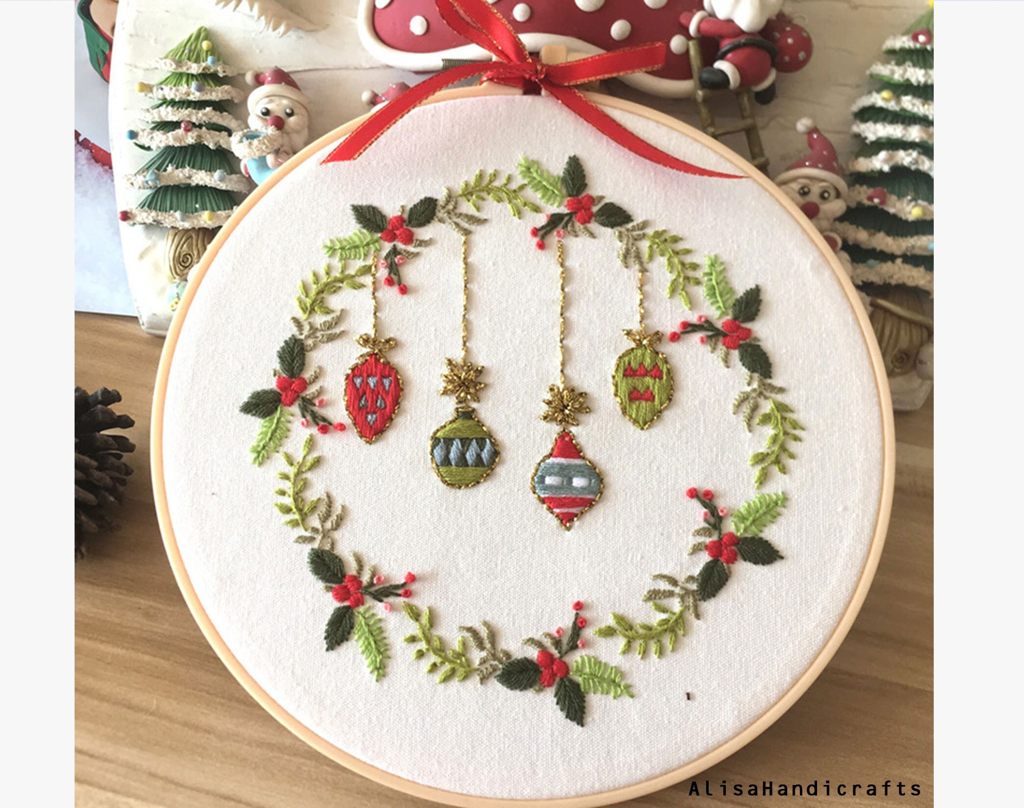 Christmas wreath embroidery full kit for beginner diy craft  etsy