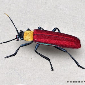 Levensechte insectenhandborduurset, Themus Purpuratus-borduurpatroon, geavanceerde borduurpakketten met borduurring, cadeaus voor insectenliefhebbers-8 in