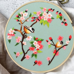 Kit de broderie à la main de fleurs et d'oiseaux chinois pour débutants, kit de travaux d'aiguille pour adultes simple, bricolage de cerceau de loisirs pour décoration d'intérieur 8 pouces image 2