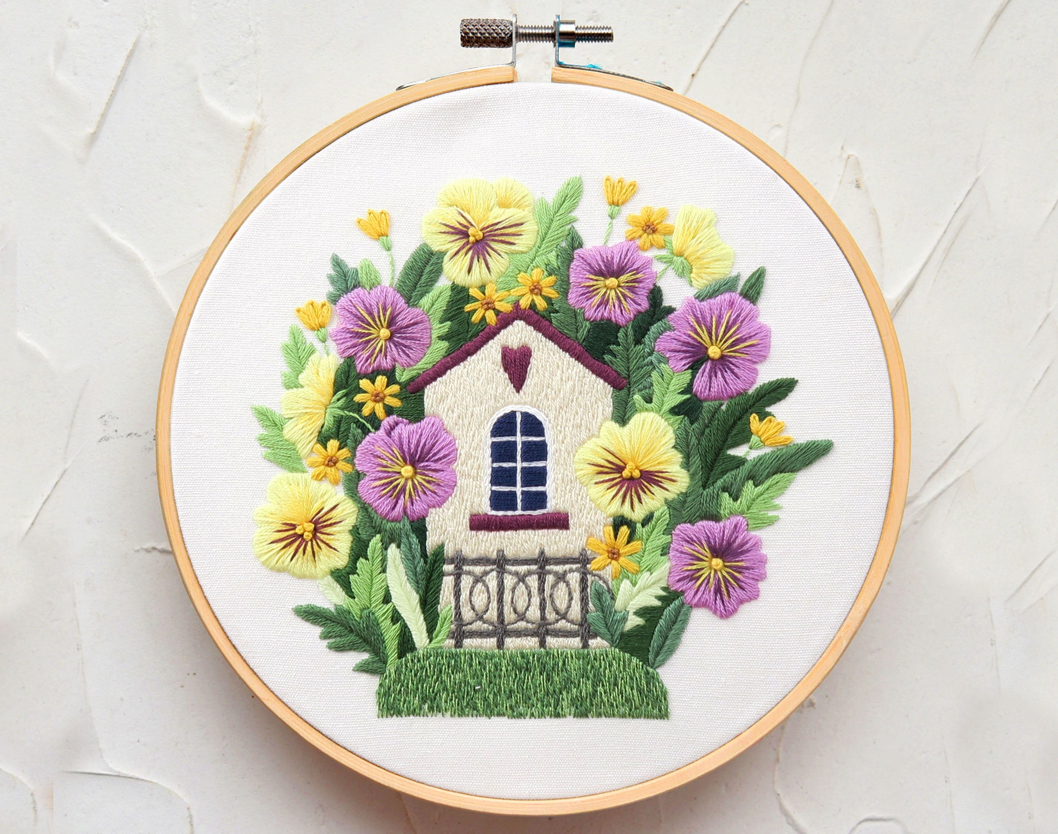 Flower Embroidery Kit for Beginners Yellow and Purple Pansy Etsy