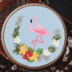 Pink Flamingo Starter Embroidery Kit, Preprinted Birds and Flowers Embroidery Kit for Beginners, with Pattern and English Instructions-8in image 8