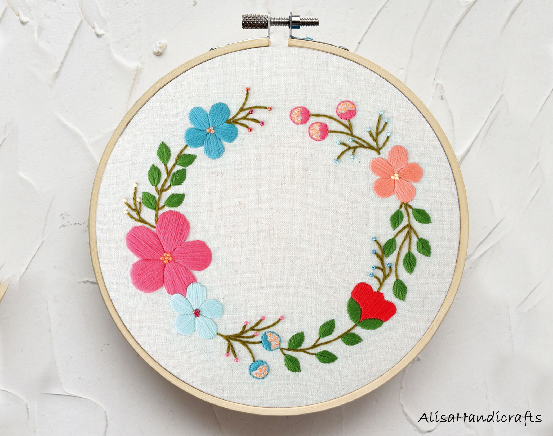 Embroidery Wreath Full Kit for Beginner Complete Flowers Etsy