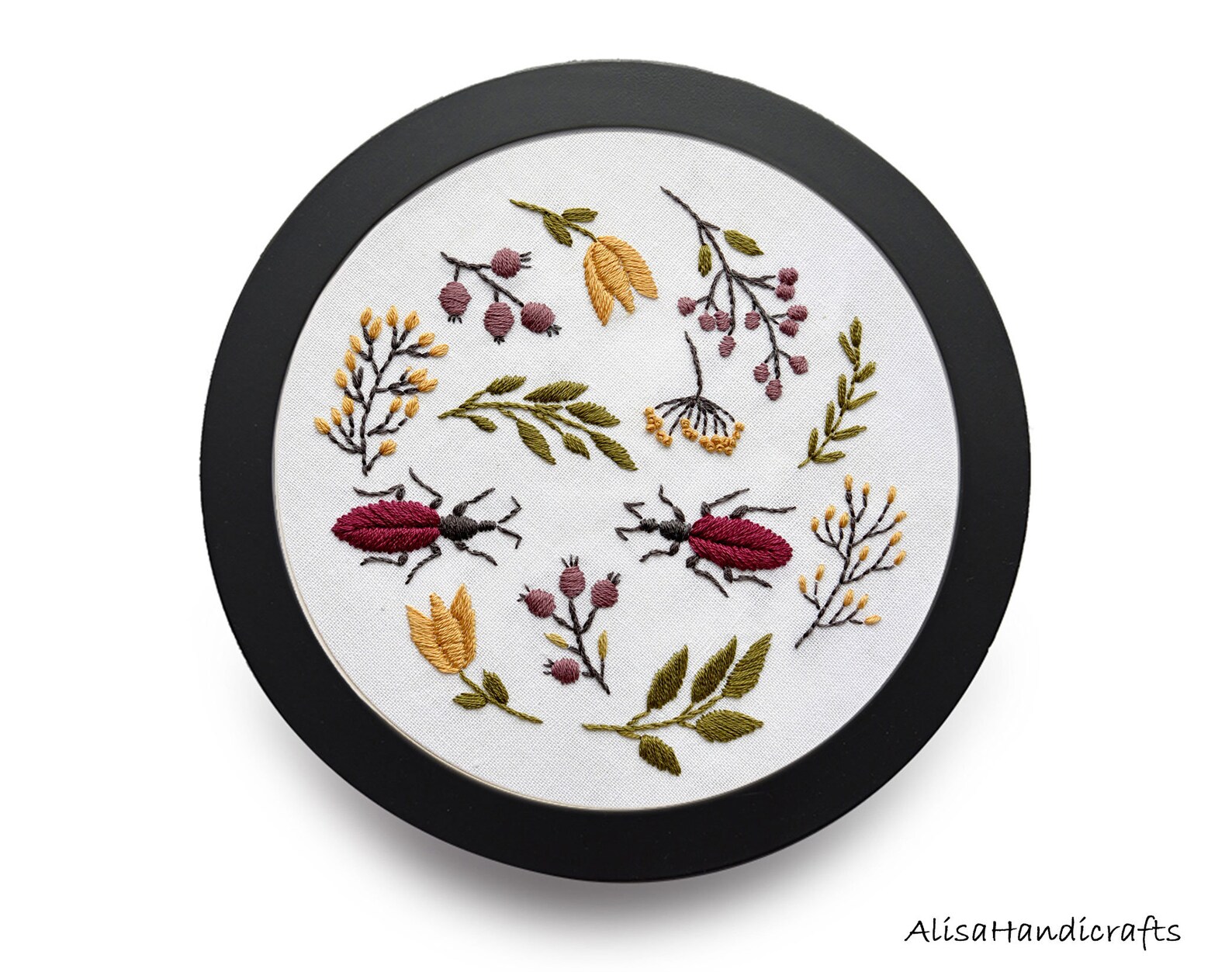 Beginner Hand Embroidery Full Kit Ins Insects and Flowers Etsy