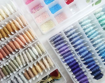 Thickened Embroidery Floss Organizer Box, 36 Adjustable Grids,100 Plastic Floss Bobbins, Beads Buttons Divided Storage Containers