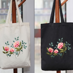 Handstickerei Rose Umhängetasche, Schultertasche mit Blumen Stickmuster, Blumenstickerei für Anfänger, einfaches Stickset