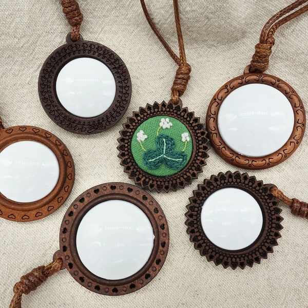 Wooden Blank Pendant with Wax Rope, DIY Round Embroidery Pendant Base Setting, Cross Stitch Necklace Making, Handmade Pendant Kit-25/30mm