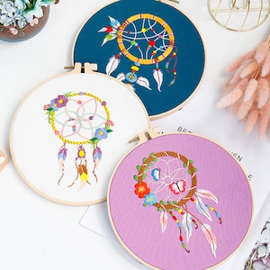 Kit di ricamo Dream Catcher per principianti, kit di decorazione per cameretta per bambini fai da te con ricamo a mano, kit di avviamento per lavori ad ago, kit di ricamo per bambini-8 pollici