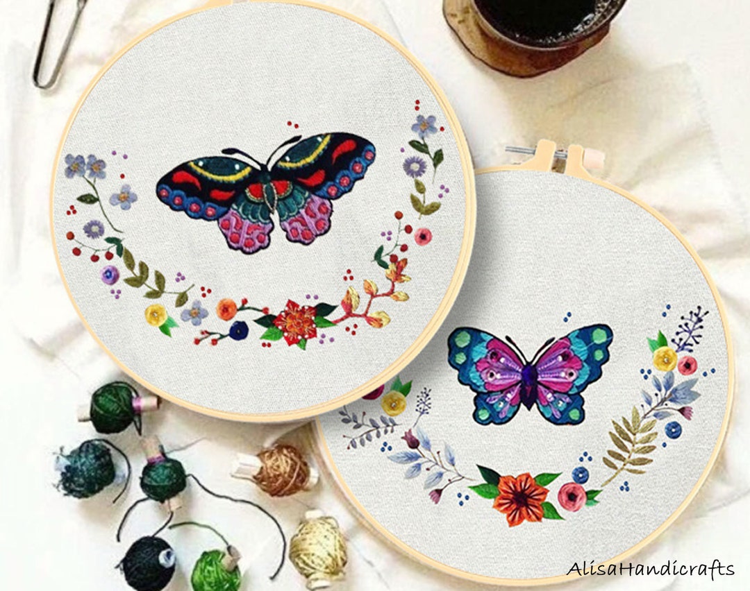 Leisure Arts Embroidery Kit 6 Butterfly - embroidery kit for beginners -  embroidery kit for adults - cross stitch kits - cross stitch kits for
