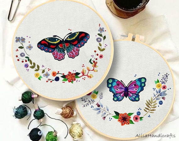 Leisure Arts Embroidery Kit 6 Butterfly - embroidery kit for beginners -  embroidery kit for adults - cross stitch kits - cross stitch kits for  beginners - embroidery patterns