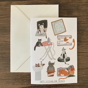 Carte Chat assis sur des objets