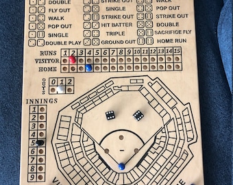 Wooden BASEBALL Dice Board Game - Handcrafted - Includes Baseball gameboard, dice, game pegs, and instructions.   ***FREE SHIPPING ***
