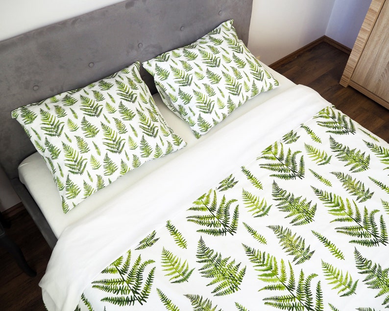 100 Cotton Bedding Set Fern Illustrations Duvet Pillow Etsy