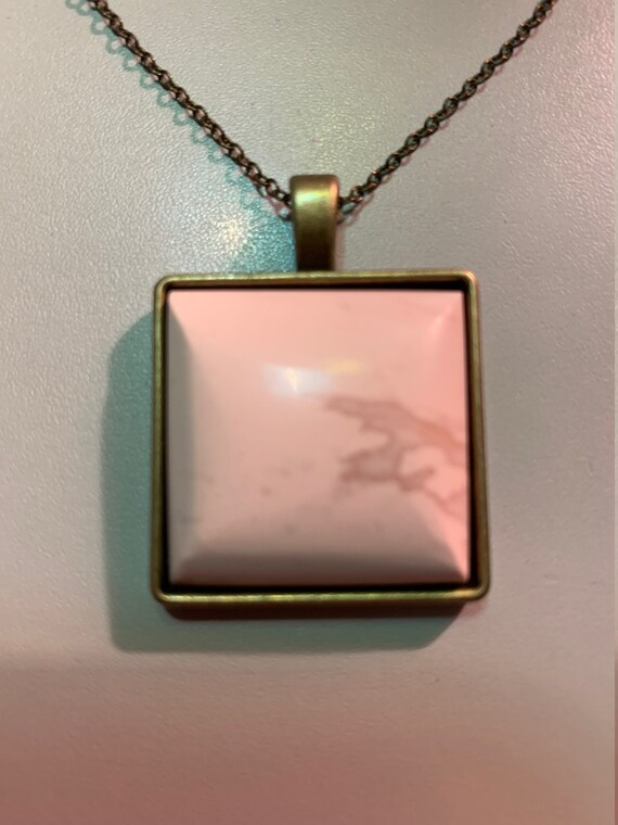 Australian Pink Opal Pendant With Square Bronze Alloy Necklace - Pink Pendant Necklace Australia