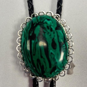 Malachite Choose From Seven Different Bolos. Choice of Black, Brown or Tan Braided Leather Cord, Bolo 1