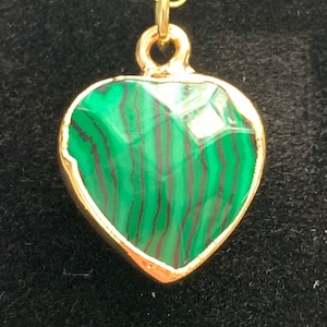 Malachite Heart Pendant, Gold Rimmed with Gold Necklace, item 1381