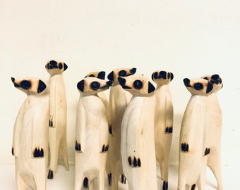 Set of 10 6” Wooden Meerkats, Jacaranda Wood Meerkat, XS meerkat figurine, Mongoose sculpture, family gift, Meerkat toy, Meerkat family,
