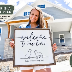 Dog Hair Welcome Sign Digital Bundle – Laser Cut File Set with Custom Dog Silhouettes & Framed Sign Templates