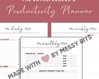 Productivity Planner Printable, Entrepreneur's Planner, Weekly Planner, Daily Agenda, Goals Planner, DIY Planner, Student Planner,