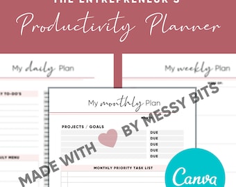 Productivity Planner Canva Template, Entrepreneur's Planner, Weekly Planner, Daily Agenda, Goals Planner, DIY Planner, Customized Planner