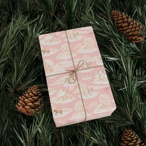 Luxury Pink Equestrian Toile Wrapping Paper, Winter Horse Rider Gift Wrap, Vintage Farmhouse Christmas Paper, Elegant Country Holiday Decor image 7