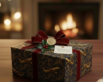 Luxury Gold Airplane Wrapping Paper | Elegant Travel Gift Wrap | Baroque Aviation Holiday Paper | Pilot Gift | Jet Setter Decor