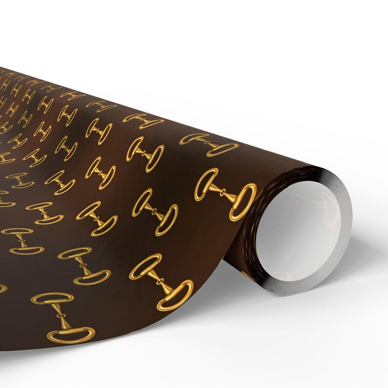 Luxury Equestrian Wrapping Paper Gold Snaffle Bit Pattern Brown & Gold Gift Wrap Horse Lover Gift Wrap Classic Preppy Equestrian Style image 4
