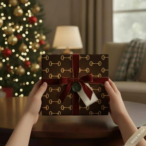 Luxury Equestrian Wrapping Paper Gold Snaffle Bit Pattern Brown & Gold Gift Wrap Horse Lover Gift Wrap Classic Preppy Equestrian Style image 3