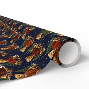 Classic Cabin Christmas Wrapping Paper | Cozy Teddy Bear Gift Wrap | Vintage Winter Lodge Gift Wrap | Preppy Holiday Wrapping Paper image 5