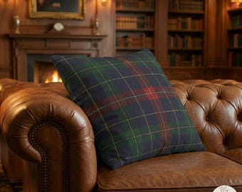 Funda de almohada de lujo a cuadros escoceses / Cojín decorativo azul marino, verde y rojo / Decoración del hogar estilo cabaña de estilo rústico preppy