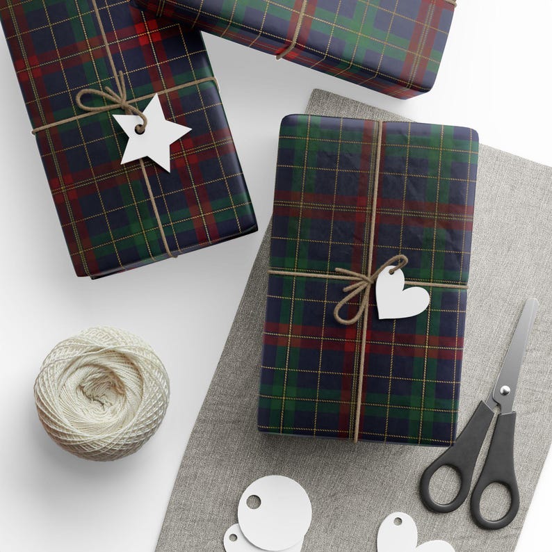 Classic Tartan Plaid Wrapping Paper | Vintage Preppy Gift Wrap | Navy Red Green Check Holiday Paper | Timeless Heritage Style image 7